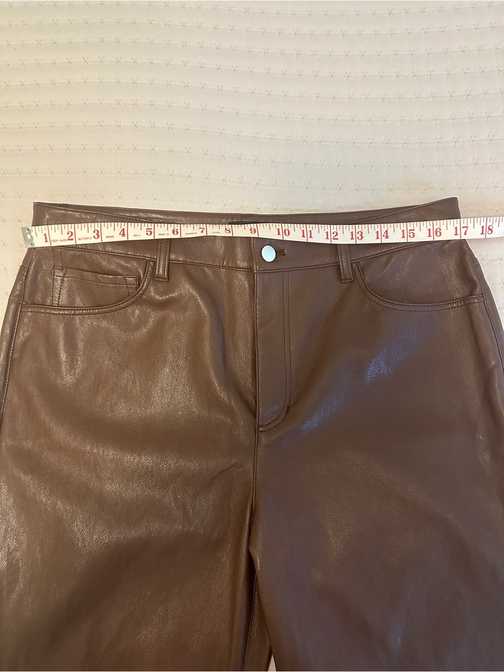 Talbots Faux Leather Straight Leg Pants Women’s Size 12 Brown 5 Pocket NWT - Picture 9 of 13